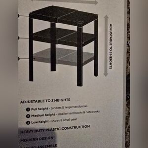 Adjustable 3-Height Black Utility Shelf